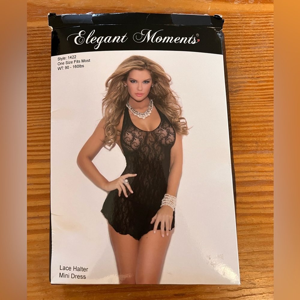 Sheer lace mini dress, halter style, new in package, One size fits most